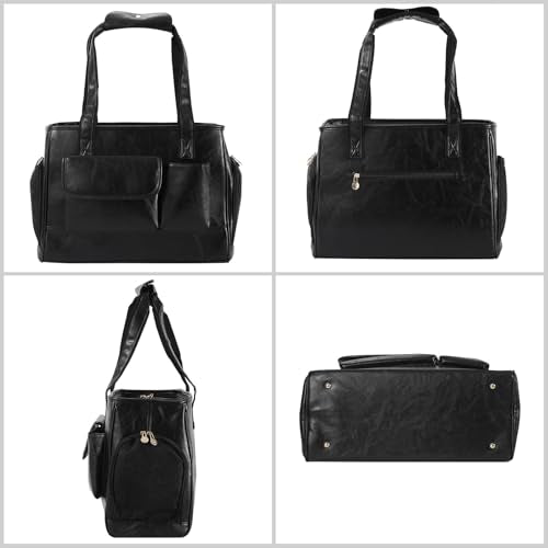 Dog Carrier Purse, Fashion Leather Pet Carrier Bag, Airline Approved Soft Sided Cat Travel Tote Bag with Pockets Black - color: Black