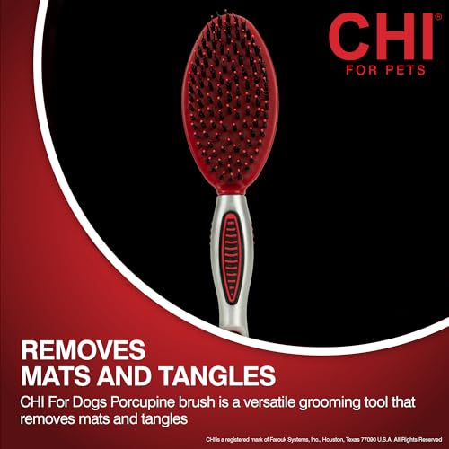 CHI for Dogs Porcupine Pin and Bristle Dog Grooming Brush Detangling and Smoothing Brush for Short Medium and Long Dog Coats Helps Remove Loose Hair and Light Tangles Ergonomic Soft Grip | Detangling and smoothing formula, removes loose hair and light tan