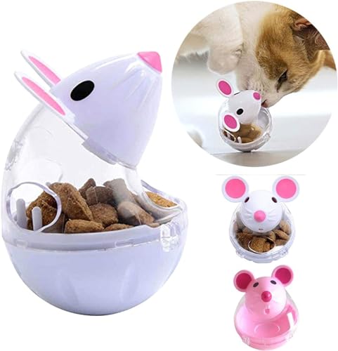 Beige Interactive Toys for Cats, Play Cat Toy Pet Cat Kitten Mouse Shape Treat Holder Food Storage Dispenser Chew Play Toy for Indoor and Kitten Exercise Mice and Animals Toys