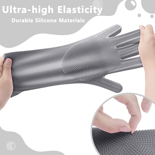 Pet Grooming Gloves—Dog Washing Gloves with High-Density Teeth | Dog Bath Scrubber with Enhanced Five Finger Design, Silicone Gloves for Dogs and Cats Bathing, Massage (Gray) - color: Gray