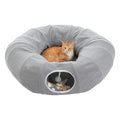 PEQULTI Cat Donut Tunnel with Bed for Indoor Cats, Cat Play Tunnel with Washable Soft Plush Mat, Round Tube Toys Cute Tube for Kittens, Puppies, Rabbits and Ferrets, Grey - color: New Gray