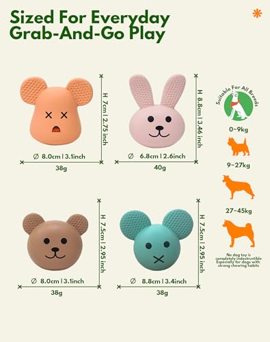 Natural Latex Dog Toys, 4-in-1 Set Bunny & Bear Face Squeaky Teething Clean Puppy Toys, Non-Toxic Fresh Scented Anxiety Relieve Toys for Small Medium Dogs, Boredom Buster Interactive Funny Pet Toys - style: Mammal
