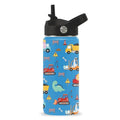 Dinosaur & Construction Vehicle 16 oz Water Bottle with Straw – Stainless Steel Vacuum Insulated Cup, Leakproof Straw Lid, Reusable Travel Mug for Outdoor Sports - color: DinosaurCar2