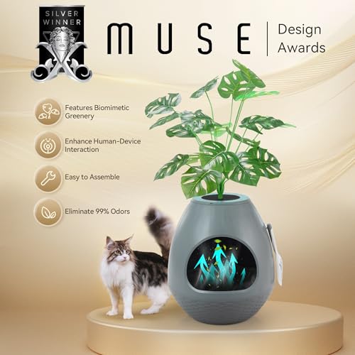 Egglao6 Hidden Cat Litter Box Furniture with Artificial Plants, Odor Removal System, 3PCS Cat Litter Box Liners, Cat Litter Scoop, Quick Assembly, Secret Kitty Enclosure, Extra Large (Grey) - color: Gray