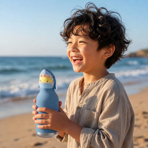 asobu Bestie Water Bottle, Cute Collectible Character, Leak Proof, BPA Free | 16 oz, Stays Cold 24 Hours, Double Wall Vacuum Insulation, Food Grade Stainless Steel, Spill Resistant, Great Gift Idea - color: HURLEY THE SHARK
