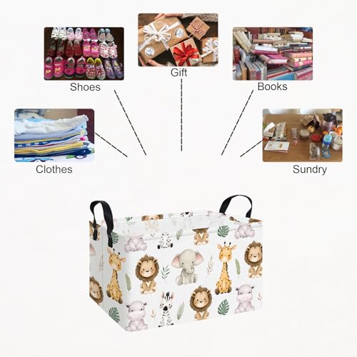 Rectangle Foldable Storage Basket Handles For Home, Cute animal | Waterproof canvas material, reinforced handles, perfect for shelf use, organizes clothes, daily items and pet supplies - color: REC-Cute animal