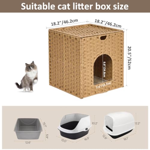 Cat Litter Box Enclosure, Hidden Litter Box Furniture with Litter Mat | SpaceSaving Design, Side Entry Design, Removable Top for Easy Cleaning, Easy Assembly, Side Grip Cutouts for Easy Moving - color: Natural, size: 18.2'' L x 18.2'' W x 20.5'' H