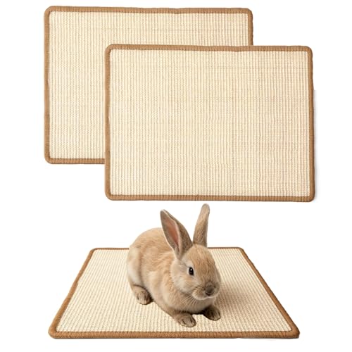 2PCS Rabbit Scratching Mats, Natural Sisal Bunny Scratch Pad Rabbit Mats for Cages, Claws and Teeth Care, Rabbit Chew Toys Bunny Accessories for Bedding Biting Sleeping Nesting (16x12in) - size: 2PCS