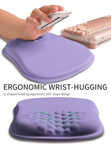 Hokafenle Ergonomic Wrist-Hugging Mouse Pad Wrist Support, U-Shaped Holding Wrist Rest Mousepad for Carpal Tunnel Pain Relief with Cushioned Memory Foam Slope Massage Bulge (10.2x8.3 in,Lavender) - color: Lavender