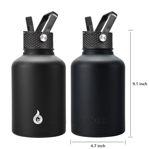 BJPKPK 50oz Large Insulated Water Bottle, Stainless Steel Water Jug | with Straw Lid, 3 Lids & Paracord Handle, Keep Cold & Hot, BPA-Free Leak-Proof Water Jug for Gym Sports Hiking Camping Travel - color: Black, size: 50 Ounces