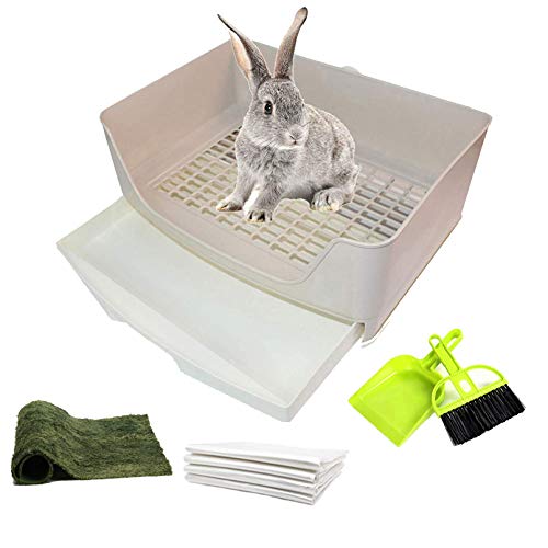 PINVNBY Litter Box for Rabbits with Drawer,Plastic Rabbit Toilet Box,Large Corner Bunny Potty Trainer Pan for Guinea Pig Chinchilla Ferret Small Animals(Brown) - color: Brown