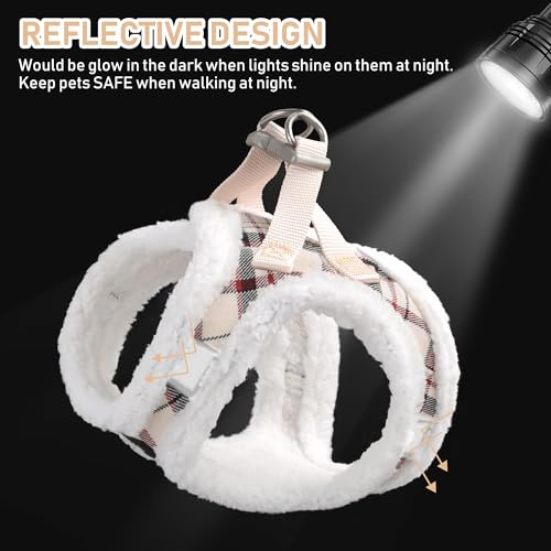 GAMUDA Small Dog Harness Collar and Leash Set, Step in No Chock No Pull Soft Mesh Adjustable Dog Vest Harnesses Plaid Reflective for Dogs Puppy Cats Kitten Rabbit (Warm Beige, XS) - color: Warm Beige, size: XS