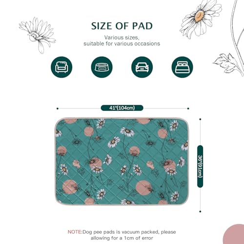 IEUUMLER Washable Pee Pads for Dogs, 2 Pack Non-Slip & Waterproof Pack Whelping Pad, Reusable Washable Puppy Potty Training Pad with Fast Absorbent for Playpen EU007 (Teal Daisy, 36"X41"-2pcs) - size: 36"X41"-2pcs