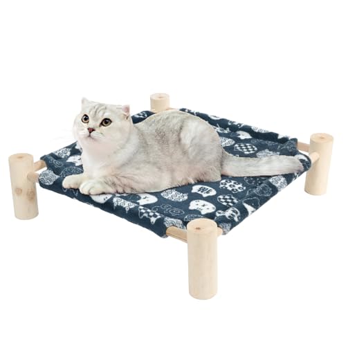 Patas Lague Cat Hammock Bed Small Eleveted Dog Bed 19x19 in Blue | Brethable Wooden Pet Bed, Rabbit Cot, Outdoor Cat Furniture For All Season - color: Blue