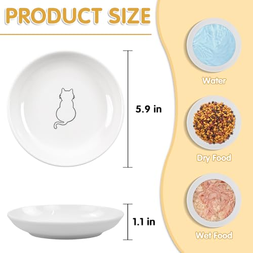 6 Pack Cat Food Bowl, Ceramic Cat Bowls, Anti Whisker Fatigue Cats Bowl Set | 5.5 Inches Shallow Wide Kitten Plates for Food and Water (White-B) - color: White-B