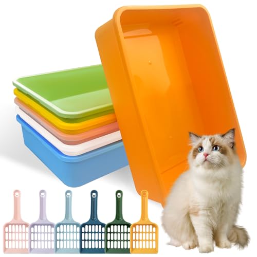 Kitten Small Litter Box Set, 6 Pcs Plastic Kitten Litter Pan with 6 Scooper Cat Litter Box Cat Litter Box Travel Toilet for Small Pet Kitty Bunny Guinea Pig - color: A-color