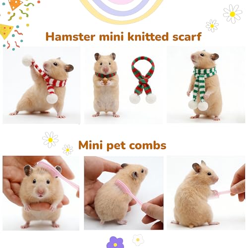 32 Pcs Hamster Cage Accessories, Silent Hamster Wheel, 22 Chew Toys Set, Wooden Hideout, Fleece House, Water Bottle Set, Ceramic Food Bowl for Rat Mice Small Animals Habitat Decor