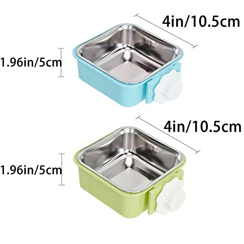 Crate Dog Bowl,Removable Stainless Steel Water Food Feeder Bowls Crate Coop Cup,Pet Cage Bowls with Bolt Holder for Cat, Puppy, Birds, Rats, Rabbits Small Animals ((Blue+Green) Square, Samll) - color: (Blue+Green) Square, size: Small