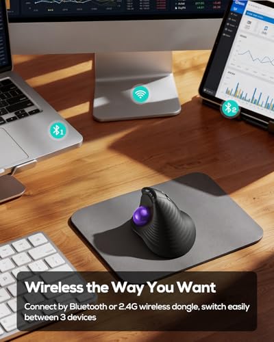Nulea Wireless Trackball Mouse Ergonomic Vertical Design Thumb Control | Rechargeable mouse with quiet clicks,4 DPI levels,3 device Bluetooth & USB receiver,smooth tracking,compatible with PC-Purple - color: C-Purple