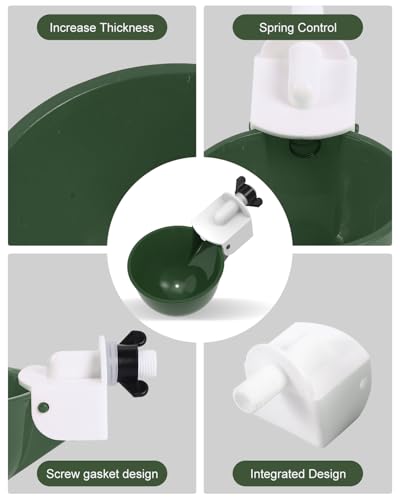 Chicken Waterer Cups (16 Pack) with 3/8" Drill Bit - Green | Automatic Poultry Drinker Feeder Kit for Chickens, Ducks, Turkeys, Quail, Bunnies | DIY Gravity Fed Bucket Water Dispenser - color: Green, size: 16 Pack + Drill bit