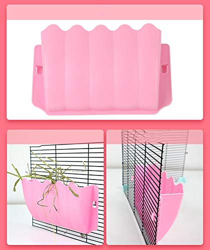 Litewoo Rabbit Hanging Hay Feeder Rack Guinea Pig Mess-Free Dispenser Hay Bowl Manger Rack Wall-Mounted for Small Pets Rat Chinchilla Ferret Squirrel Cage Accessories (Pink) - color: PINK
