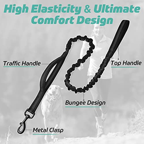 rabbitgoo Tactical Dog Leash, Heavy Duty Training Bungee Lead | Military Leash with 2 Padded Control Handles for Medium Large Dogs, No Pull for Shock Absorption, Reflective, Black, 5.2FT - color: Black, size: Max: 5.2ft