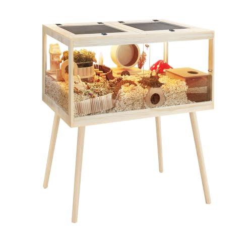 PROLEE Hamster Cage Chewproof, Mice and Rat Habitat with Transparent Sides, Hamster Cage with Openable Mesh Top, Solid Built with Lock Design and Leg Stand, 32" Long - size: 32.0"L x 16.0"W x 40.0"H
