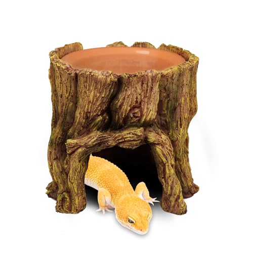 NANEEZOO Reptile Hide Cave 2 in 1 Reptile Humid Cave with Terracotta Water Basin Moisture Keeping and Shedding Help for Reptile Amphibians Leopard Gecko
