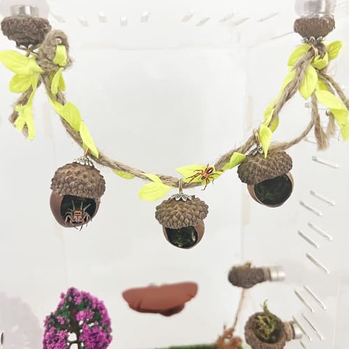 Jumping Spider Hide, Magnetic Climbing Rope Bridge, Handmade Real Acorn Hideaway Cave, Spider Platform, Decorative Accessory for Small Reptile Enclosures (Style 2) - style: Style 2