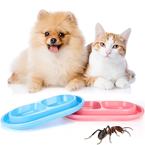 2 Pieces Cat Dog Food Bowl, 25 oz Plastic Double Pet Food Water Bowls Feeding Bowl Tray Cat No Spill for Dogs Pets Outdoor, Pink and Light Blue - size: 25oz