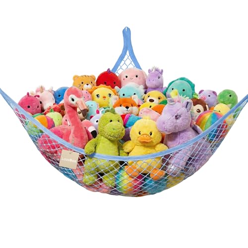 Lazebox Stuffed Animal Net Hammock for Plushie Toys, Stuffed Animal Hammock Corner for Kids' Room Decor, Ideas for Organizing Stuffy Collection, Blue, L (67" x 40" x 40")-Pack of 1 - color: 1 Pack - Blue, size: L (67" x 40" x 40")-pack of 1