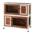 TRIXIE natura Outdoor Double Rabbit Hutch - Indoor Small Animal House, Bunny Cage with Two Sleeping & Play Areas - Includes a Non-Slip Ramp Hinged Roof & Two Pull-Out Trays - in Auburn - style: 2-Story Rabbit Hutch, Brown/White
