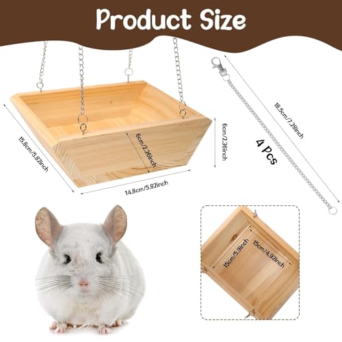 Large Wooden Hanging Bed with Soft Plush Mat for Chinchilla, Hammock for Rat Cage, Guinea Pig Ferret Swing, Small Animal Cage Accessories Resting Nest