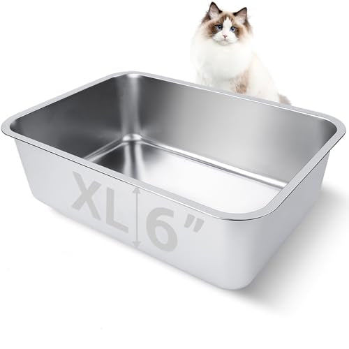 Stainless Steel Cat Litter Box 19.5"x13.6"x6" | For Adult Cats or Kitty/Kitten, Rust-Proof, High Side, Non Stick, No Smell, Easy to Clean - size: X-Large:19.5"L x 13.6"W x 6"H