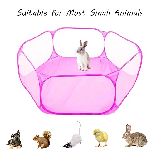 Small Animals Playpen, Portable Pop-up Open Interactive Pet Tent, Indoor Outdoor Fence for Rabbits, Guinea Pig, Hamster, Chinchillas, Kittens, Puppies - color: Pink