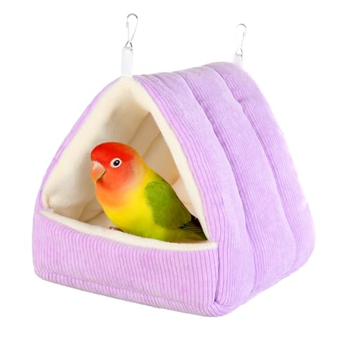 Winter Warm Bird Bed for Cage with Soft Plush Hanging Hammock & Hut Tent, Hideaway Sleeping Nest for Budgies, Cockatiels, Small Animals, and Guinea Pig Hideouts (Purple, S) - color: Purple, size: S
