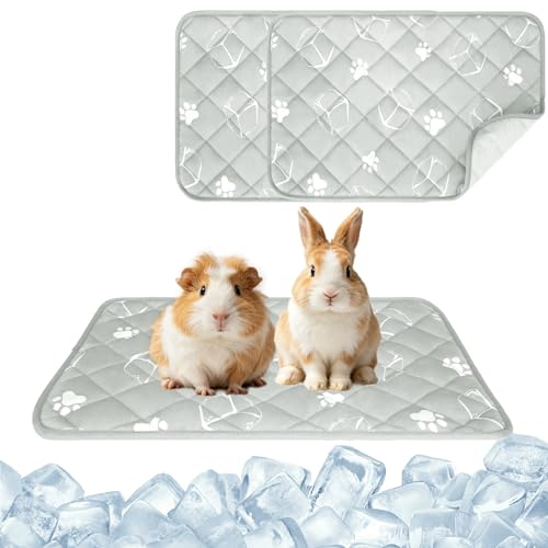 Homimp Summer Cooling Mat for Small Animals, 8PCS Guinea Pig Cage Liner Hamster Pee Pad, Washable Rabbit Cool Pad, Breathable Bed Blanket for Bunny Hedgehog, Keep Cooling for Pets, Grey 16"X 24" - size: 16"x24" (2 Pack)