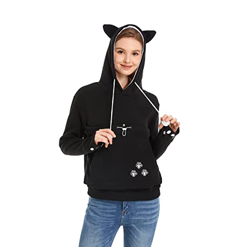 Unisex Big Pouch Hoodie Long Sleeve Fleece Pet Dog Holder Carrier Pullover Sweatshirt… - color: Black, size: 3X-Large