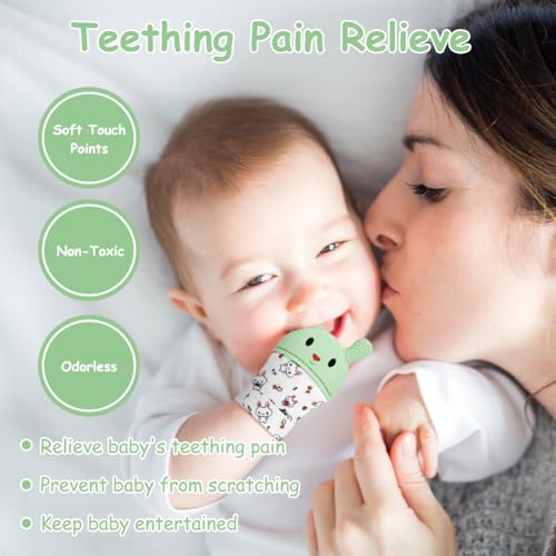 2Pack Silicone Teething Mitt, Rabbit Baby Teething Toy for 0-6 6-12 Months, Food Grade Silicone Infant Teething Mitten, BPA-Free Baby Chew Toys for Pain Relief, Sucking Needs - color: Green Rabbit