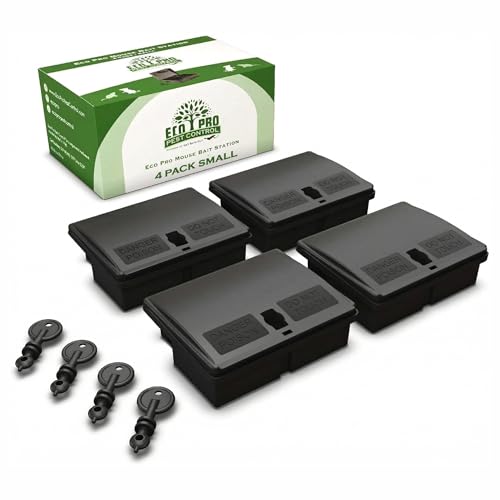 Mouse Bait Station | 4-Pack Indoor & Outdoor Mouse Bait Stations | Bait (Not Included) is Secured by Lock & Key | Pet & Child-Safe Alternative to Mouse Traps | for Mice Only - Small Size - size: 4-Pack Small