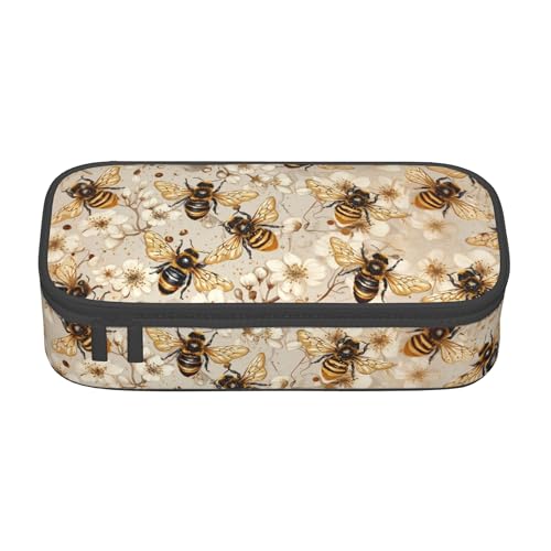 Yrebyou Bee Pencil Case Big Storage Pencil Pouch Multi-Functional Pen Bag Cute Lightweight Organizer for Aldult Office College - color: Light Yellow