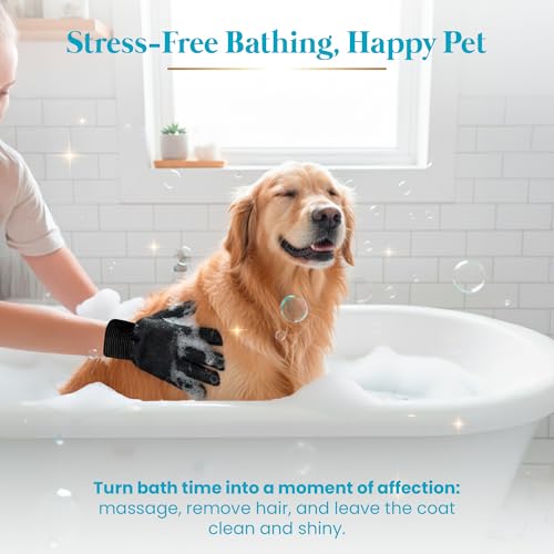 Cat Grooming Kit for Shedding – Deshedding Gloves + Self-Cleaning Mitt | Pet hair remover set for shedding - brush gloves for cats & dogs with long or medium coats, self-cleaning mitt