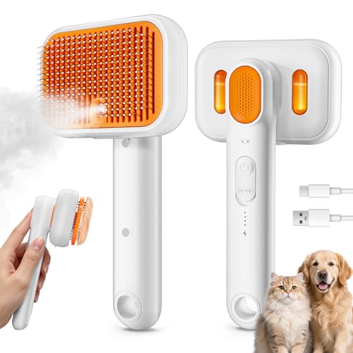 3-in-1 Pet Grooming Brush with Cool Mist & Self-Cleaning Deshedding Tool for Dogs Cats, Extra Wide Comb, Visible Water Window, Gentle for All Coats & Sensitive Skin - Ideal for Spring Shedding