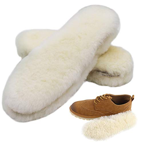 Bacophy 2 Pairs Genuine Thick Sheepskin Fleece Insoles for Women, Premium Warm Fluffy Wool Replacement Cozy Breathable Inner Soles for Shoes Boots Slippers Women Size 11 - size: 11 M US WOMEN