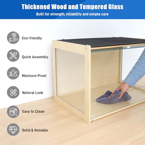 Reptile Terrarium Enclosure 30Gallon Bearded Dragon Tank, 24*16*16inch Tempered Glass Front Opening Reptile Snake Tank Enclosure Cages with Wood Frame & Metal Mesh Top for Hamster Gecko Lizard Turtles