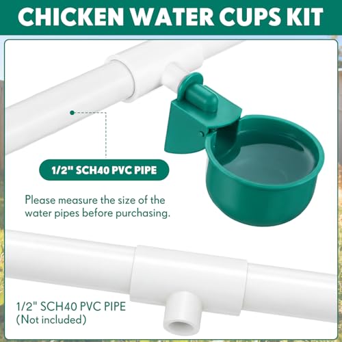 LemonRoad 30 Set Automatic Chicken Waterer Cups with 1/2" PVC Tee Fitting Chicken Drinking Bowl, Water Dispenser Feeder Poultry Drinker Mounting Hole Opener for Duck, Goose, Pigeon(Dark Green) - color: Dark Green