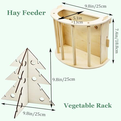 Guinea Pig Hay Feeder Wooden Rabbit Hay Rack Bunny Treat Holder Vegetable Dispenser Foraging Toy Cage Accessories for Chinchillas Small Animals