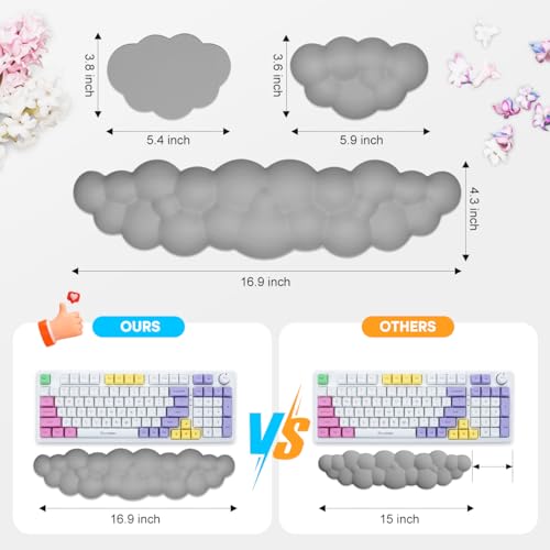 JIKIOU Upgrade Leather Cloud Wrist Rest for Keyboard and Mouse & Cup Pad | Wish Gift-Cute Cloud Shape, Comfortable and don’t Irritate to Skin, Non-Slip PU Base,Soft Memory Foam filled for Pain Relief - color: 08soft Gray