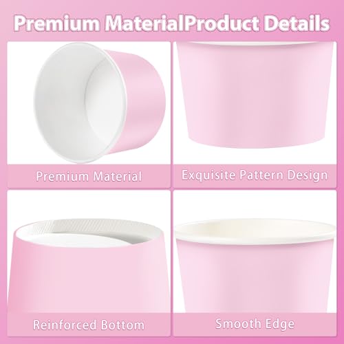 120Pcs 12oz Pink Ice Cream Cups for Hot or Cold Food | Gradient Pink Dessert Bowls Disposable Spring Summer Large Snack Cups for Soup Candies Bride Shower Easter Party Supplies - style: Pink Gradient Cup