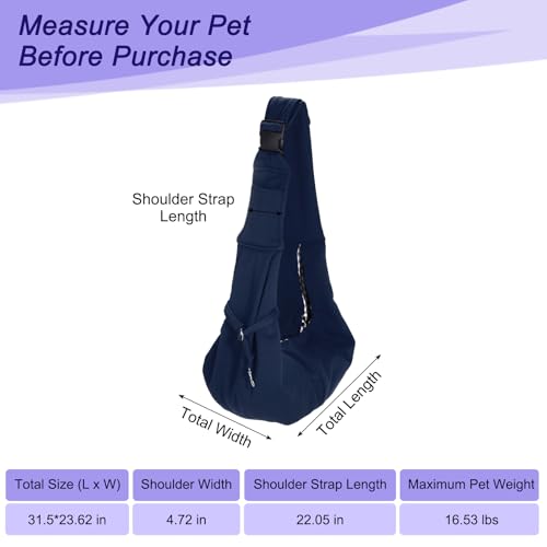 Dog and Cat Sling Carrier Up to 16.5 Lbs, Hand-Free Reversible Pet Sling Carrier with Adjustable Strap and Pocket, (Dark Blue, 1 Pcs) Intended for Hiking/Camping/Traveling - color: Dark Blue